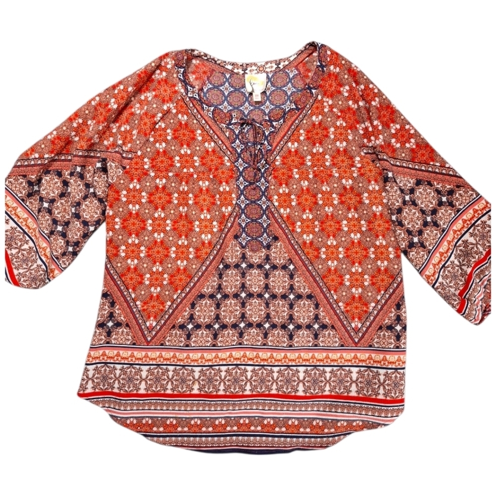 Anthropologie Fig and Flower Boho Mixed Print Peasant Blouse Multi Women's Sz M